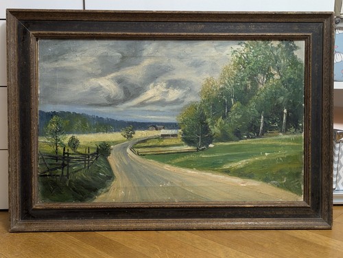 Antico dipinto olio paesaggio