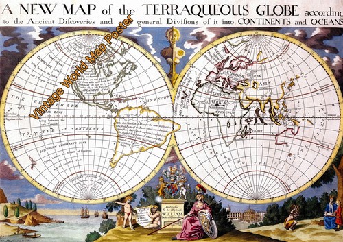 Vecchio poster mappa del - , mondo