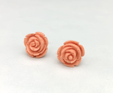 orecchini donna rose in pasta di corallo rosa perno a lobo in argento 925