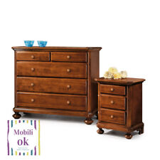 Comò e comodino con piedi a cipolla finitura noce in arte povera