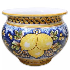 Cachepot Vaso per piante in ceramica Caltagirone, decoro limoni, con diverse opz