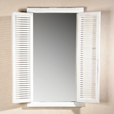 Specchio da parete con persiana + ripiano in legno shabby chic 72CM bianco specchio