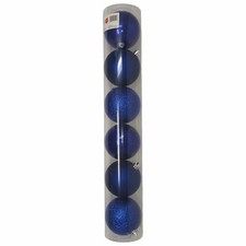 Tubo 6 palline di Natale di plastica 8 cm Blu