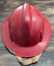 Casco antincendio pompiere vintage MSA Skullgard rosso in fibra di vetro con mentoniera