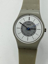 Orologio SWATCH Lady ART DECO (LM103)-1984! Vintage-grigio/bianco-funziona-Ø25mm