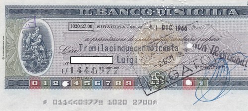 Siracusa assegno del banco - -,