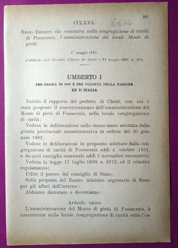 Fossacesia 1892 regio - regio, decreto