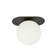 Plafoniera Minimal 1 Luce Teia In Acciaio Nero E Sfera Vetro Opale