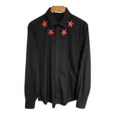 Givenchy Camicia Nascosta Nera Rossa Patch Stella 15S 6002 300 117820678 Taglia EU 41/L