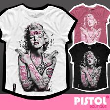 Pistol Boutique Donna Girocollo Casual Graffiti Tatuaggi Marilyn Monroe T-Shirt