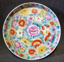 ANTICO PIATTO PORCELLANA CERAMICA CINESE MOTIVO FIORI MULTICOLORE CINA VINTAGE 