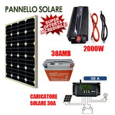 Kit Fotovoltaico 1 KW Pwm Inverter 2000W Pannello Solare 50W BATTERIA 38AMP