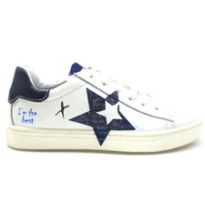 Scarpe da bambino sneakers basse bimbo sportive eleganti 31 in pelle bianco blu