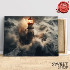 QUADRO FARO MARE IN TEMPESTA