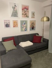 Poltronesofà Divano letto Angolare, Tappeto, 4 Cuscini, Fodera grigio e Beige