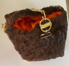 Borsa in vera pelle Astracan, marrone, pelliccia vera, fatta a mano