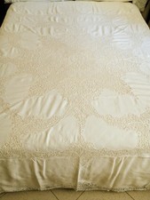 Copriletto Matrimoniale Puro Lino  Bianco Ricamo A Mano Pizzo Cantù 