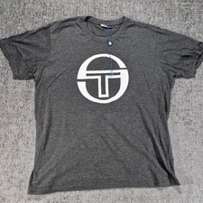 T Shirt Sergio Tacchini XLarge Grigio, P2P 21" Logo Grande Nuova Con Difetti