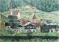 ALMEONI - olio su tela cm 50 x 70 " Paesaggio bergamasco "