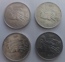 Lottp 4 Monete 500 lire Unità d'Italia ARGENTO centenario 1861-1961 