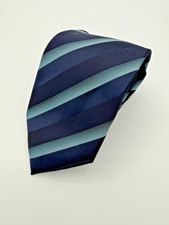 Cravatta Bergamo New York uomo classica cravatta formale a righe blu navy teal polyeste