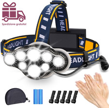 Lampada Frontale, Super Luminoso Torcia Frontale Ricaricabile 18000 Lumen 8 LED 