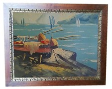 Dipinto Olio su tavola cm 20x30  Paesaggio marino completa di cornice