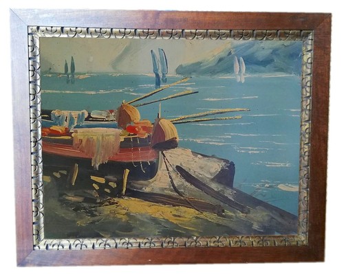 Dipinto olio tavola - su, marina