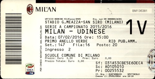 Biglietto stadio milan - stadio, udinese