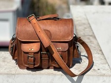 Borsa da uomo larga 15" vintage in pelle messenger tracolla per laptop valige...
