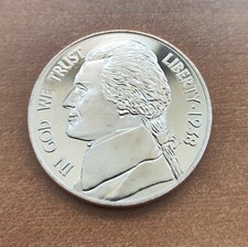 Moneta bullion di puro rame 999 con scritte USA e In God We Trust - Jefferson