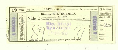 Cedola gioco del lotto - del,