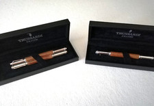 TRUSSARDI INSIDE SET 3 PENNE STILOGRAFICHE E BIRO SFERA ARGENTO 925 RADICA OPACA