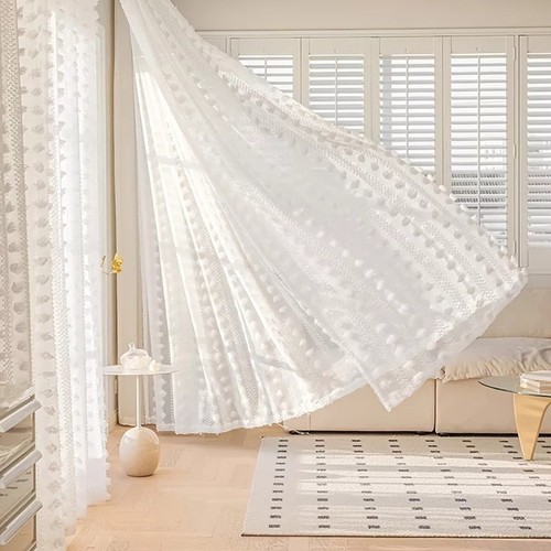 Tende voile bianco - bianco, pompon