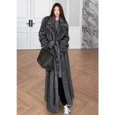 Women's fur coat gray-black