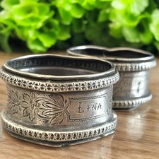 Coppia Antichi Porta Tovaglioli Argento Fine ‘800 Con Nomi Incisi Liberty Italia