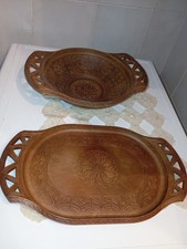 Set 2 pz. Vassoio manici biscotti, bicchieri, tazze, in Legno decorato Desco