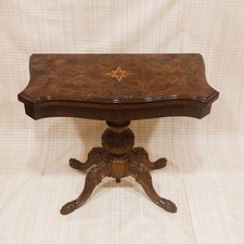 antico TAVOLINO da Gioco stile Luigi Filippo Legno di Radica di Noce Epoca '800