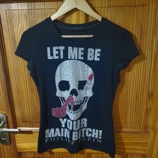 T-shirt donna PHILIPP PLEIN teschio 💀 logo girocollo cotone nero taglia S/8