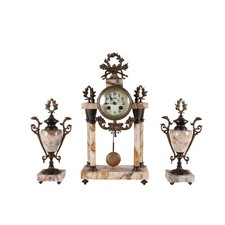 Trittico Antico Orologio Candelabri '800 Marmo Bronzo dorato Vetro Francia