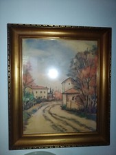 Quadro vintage strada di campagna. Pittore sconosciuto. cornice oro