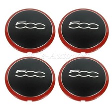 4 Pz Coprimozzo 133mm per Fiat 500 Coprimozzi Ruota Argento/Rosso 68078419AC