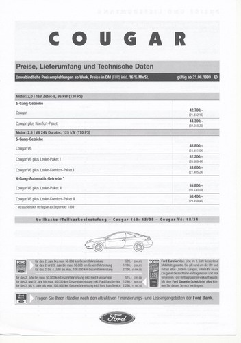 Ford cougar listino prezzi - cougar,