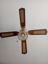Ventilatore Da Soffitto 4 Pale con Luce - in Legno/Paglia di Vienna - 3 Velocità