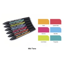 Brushmarker Letraset Pantone Tria Punta Pennello Winsor&newton 6 toni Medi 