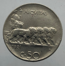 Regno d'Italia Vittorio Emanuele III 50 Centesimi Leoni 1921 c/ Rigato BB