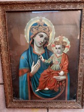 Cromolitografia Fine 800 Con Cornice Coeva-Madonna Con Bimbo-