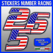 Adesivo Numero Moto Auto Racing USA Flag 5 cm