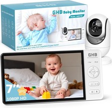 GHB Baby Monitor Video e Audio 7'', 350°/100° Rotante, 5000mAh IPS Schermo, Rile