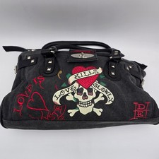 Borsa a tracolla Ed Hardy Y2K strass tatuaggio teschio cuore vintage